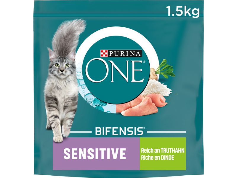 Purina ONE Trockenfutter Sensitive Truthahn & Reis, 1.5 kg Alleinfuttermittel für ausgewachsene- und Senior-Katzen