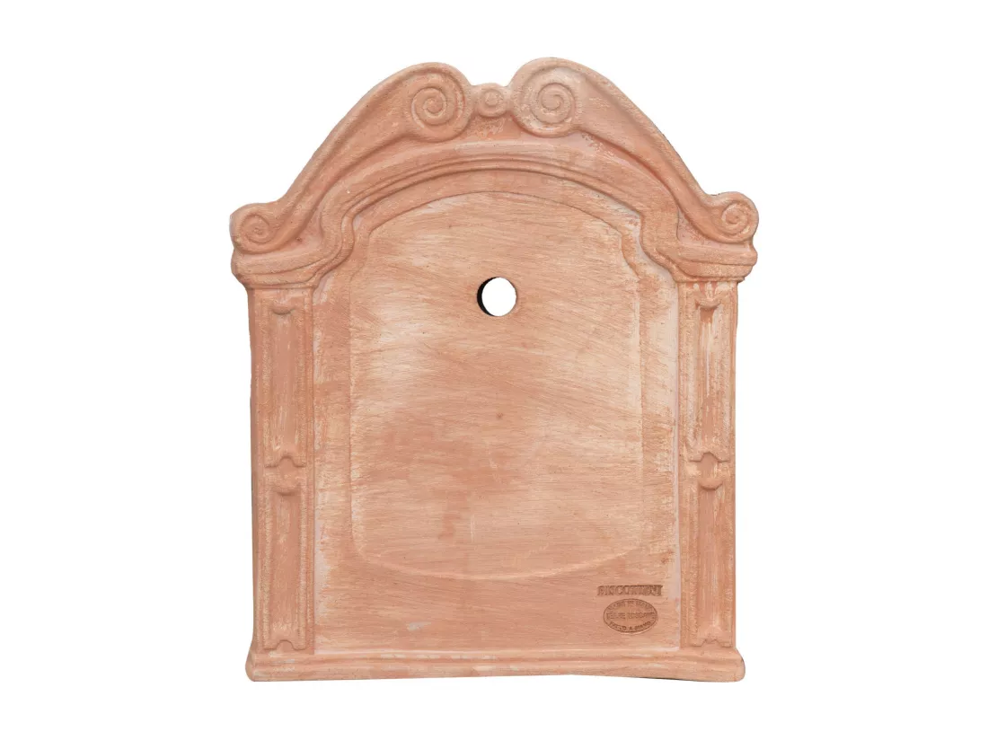 BISCOTTINI Fontaine - Fronton en Terre Cuite - Décorative - Fontaine de Jardin - Extérieur - Fontaine Murale - Dosseret - Décoration Murale - Décoration de Jardin - 37x3x47cm