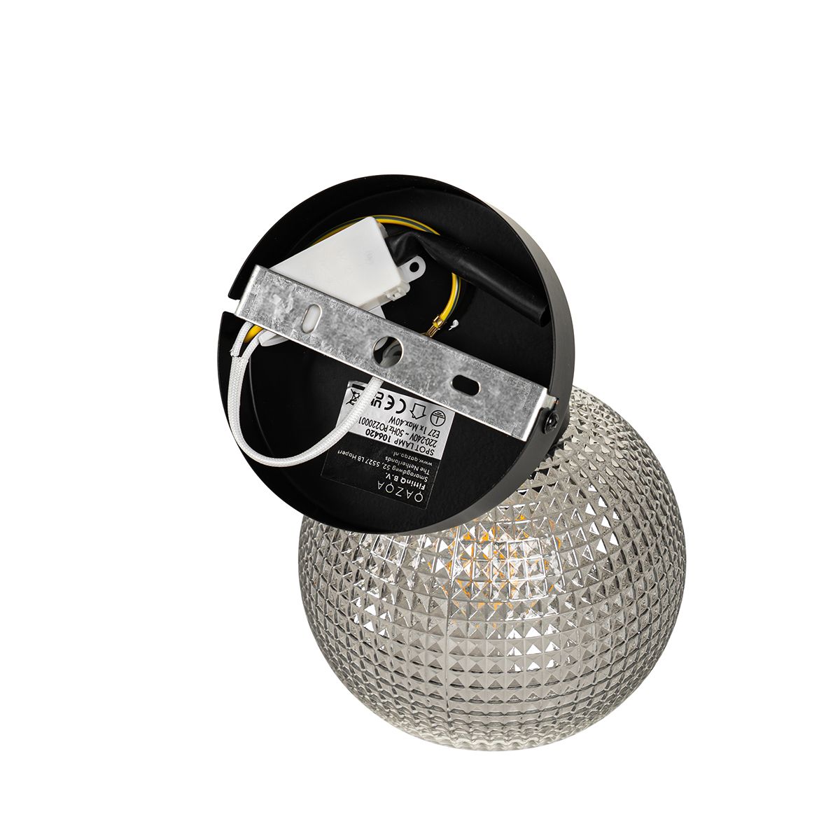 Design spot zwart met smoke glas - Chico