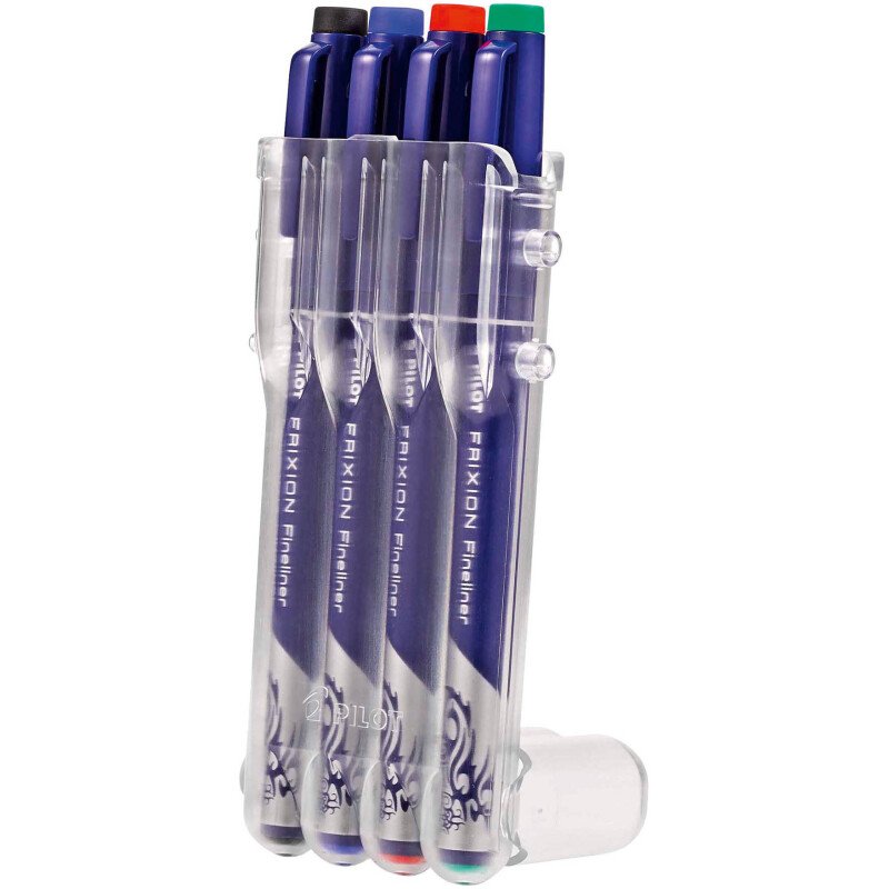 Stylo feutre Pilot Frixion Fineliner pointe 1,3 mm - écriture fine - Etuis de 4 couleurs classiques assorties