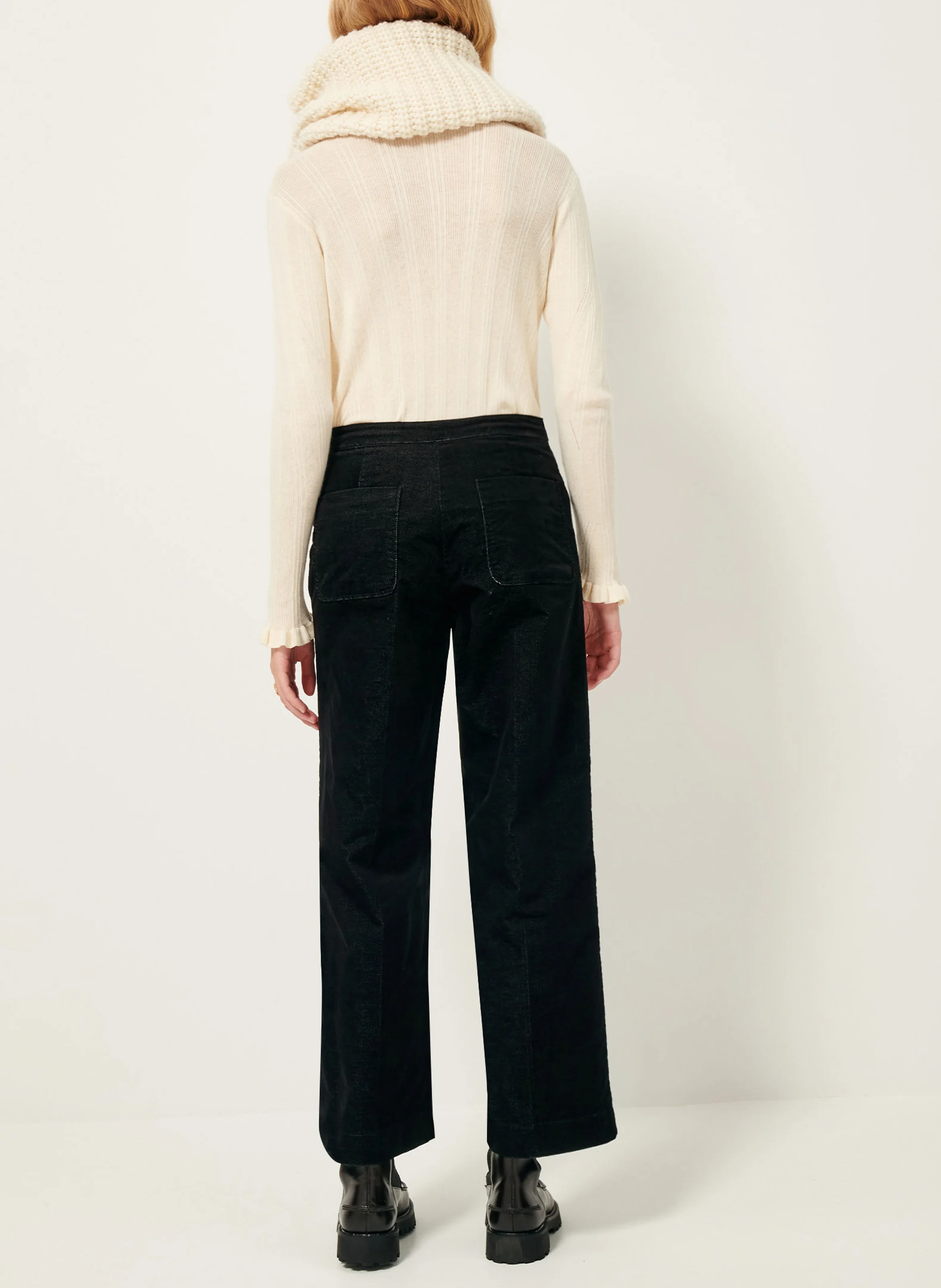 ALVELVET - Pantalon large en velours en coton mélangé| Noir
