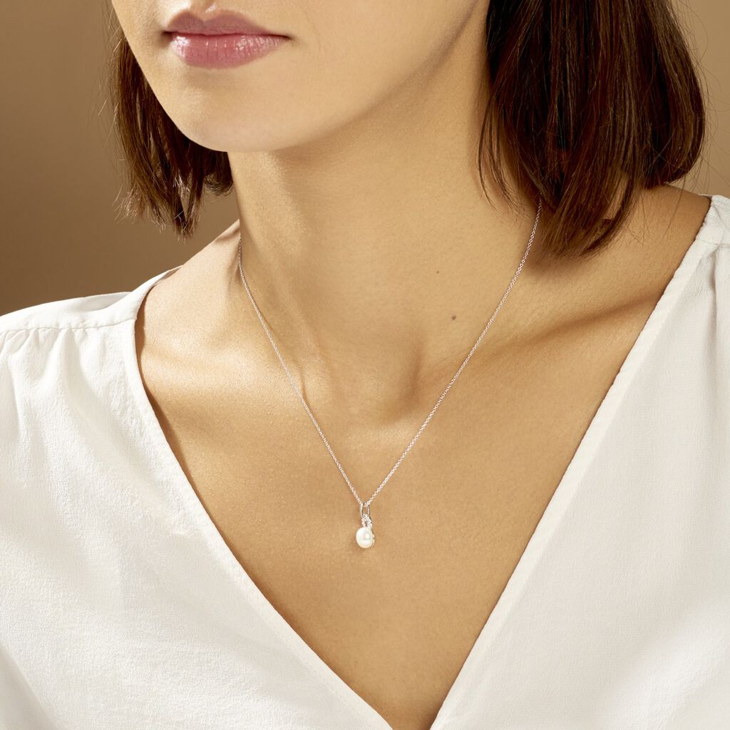 Collier Lilio Argent Blanc Perle De Culture Et Oxyde De Zirconium