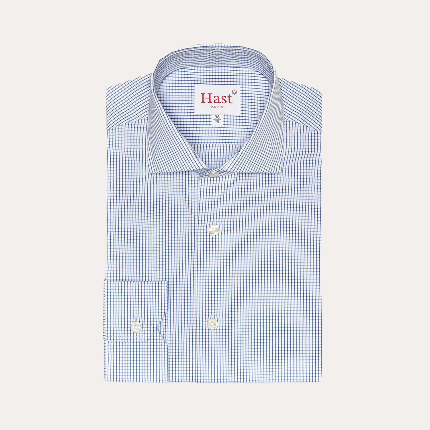 Dark blue double-twisted checked poplin shirt
