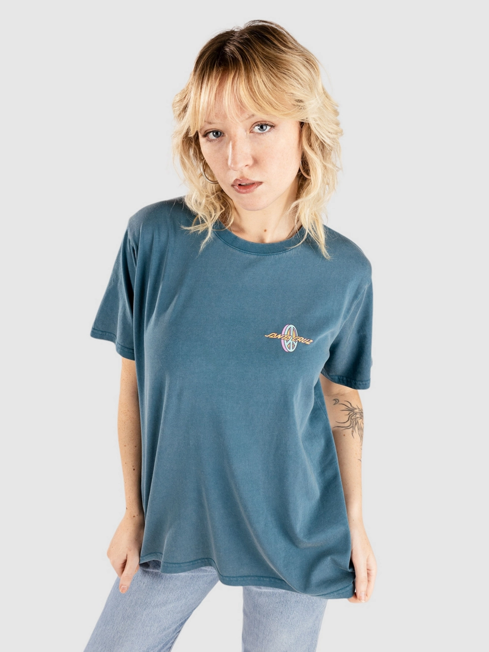 Santa Cruz Barbed Oval Dot T-Shirt dark teal vintage wash