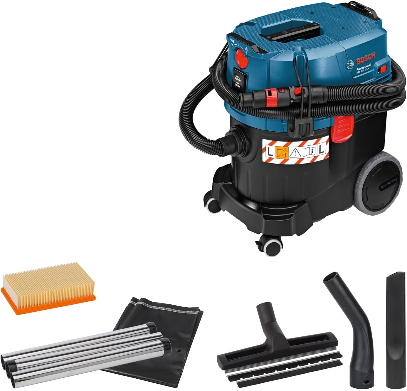 Bosch Professional Nass-/Trockensauger GAS 35 L SFC+ (Leistung 1200 Watt, 35 L Behälter, 3 m Schlauch)