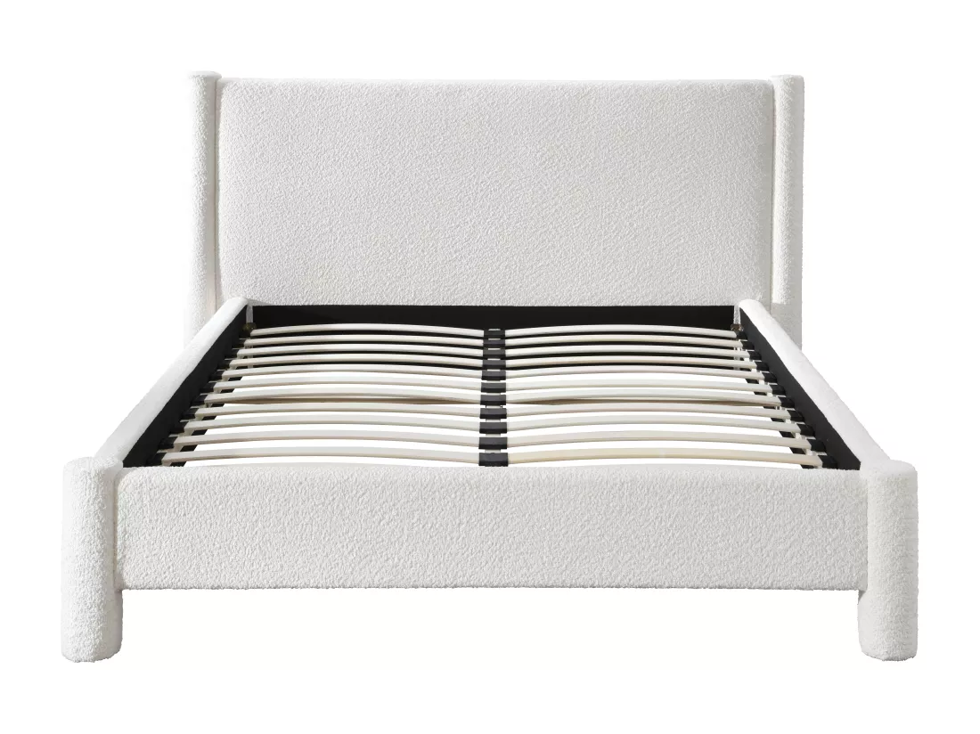 Lit 160 x 200 cm - Tissu bouclette - Blanc - CONOMO