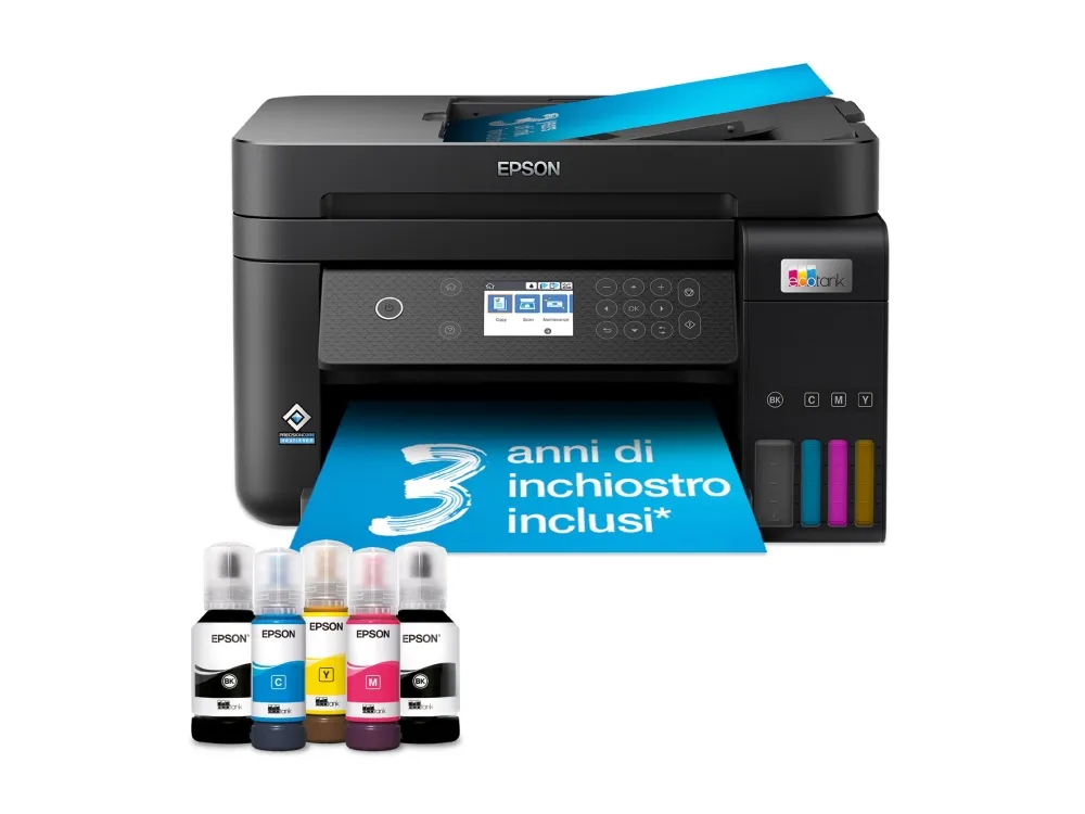 Epson EcoTank ET-3850 - Multifunktionsprinter - farve - blækprinter - A4/Legal (medie) - op til 15.5 spm (udskriver) - 250 ark - LAN, Wi-Fi