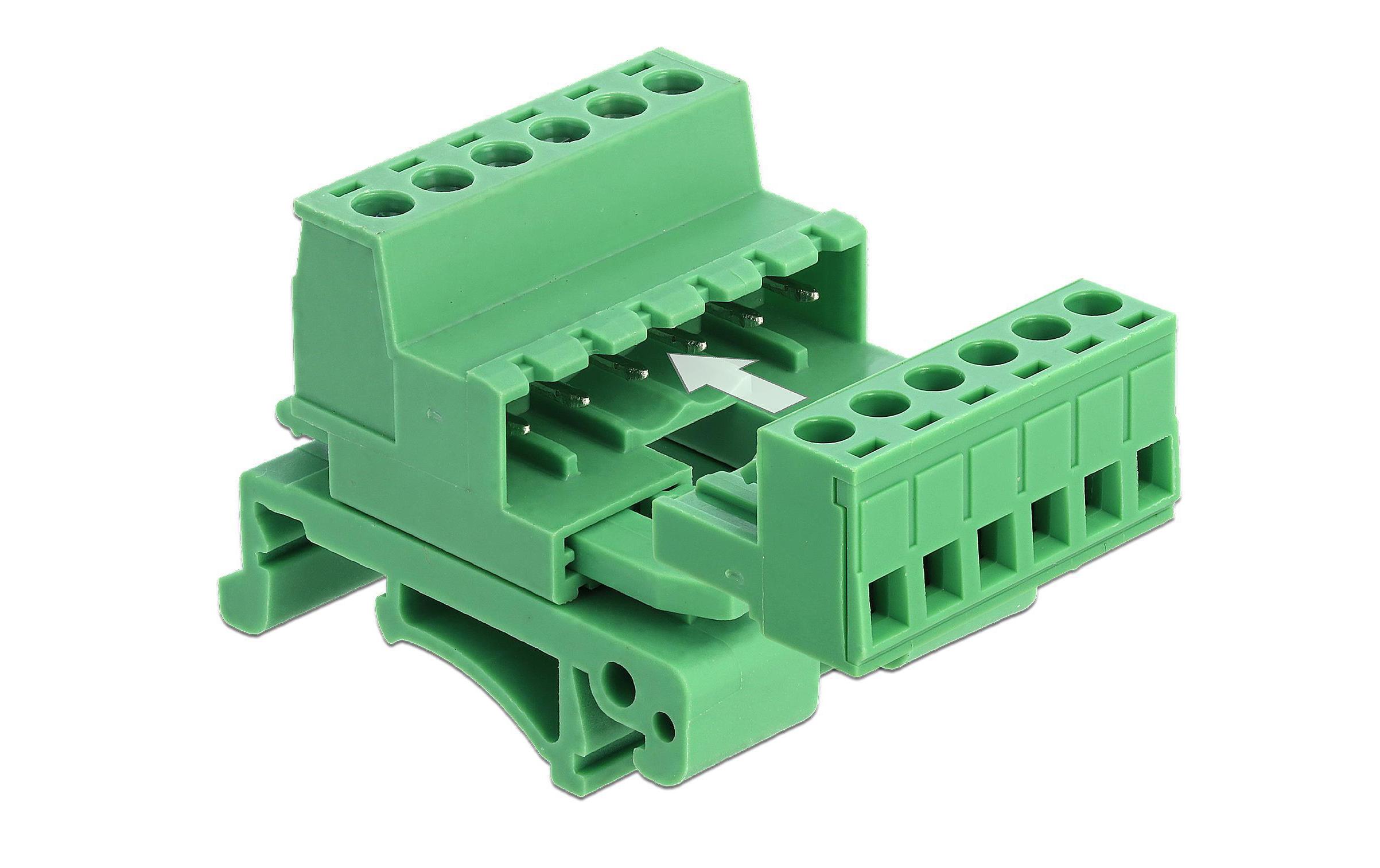 6 Pin, 5.08mm Rastermass gewinkeltDelock Terminalblock Set für Hutschienen 6 Pin mit Rastermass 5.08 mm gewinkelt