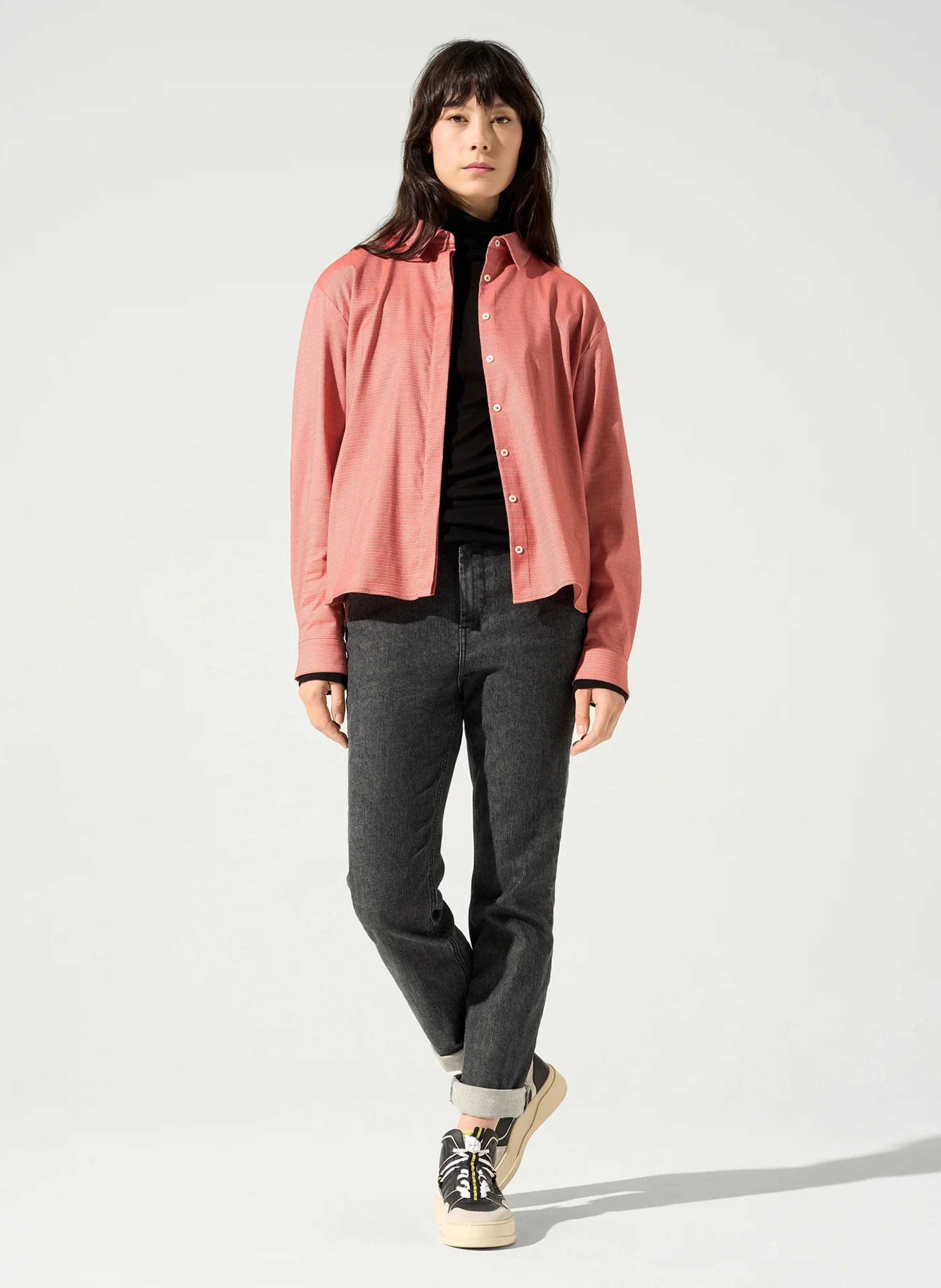 JANE - Chemise droite gaufrée en coton mélangé | Rouge
