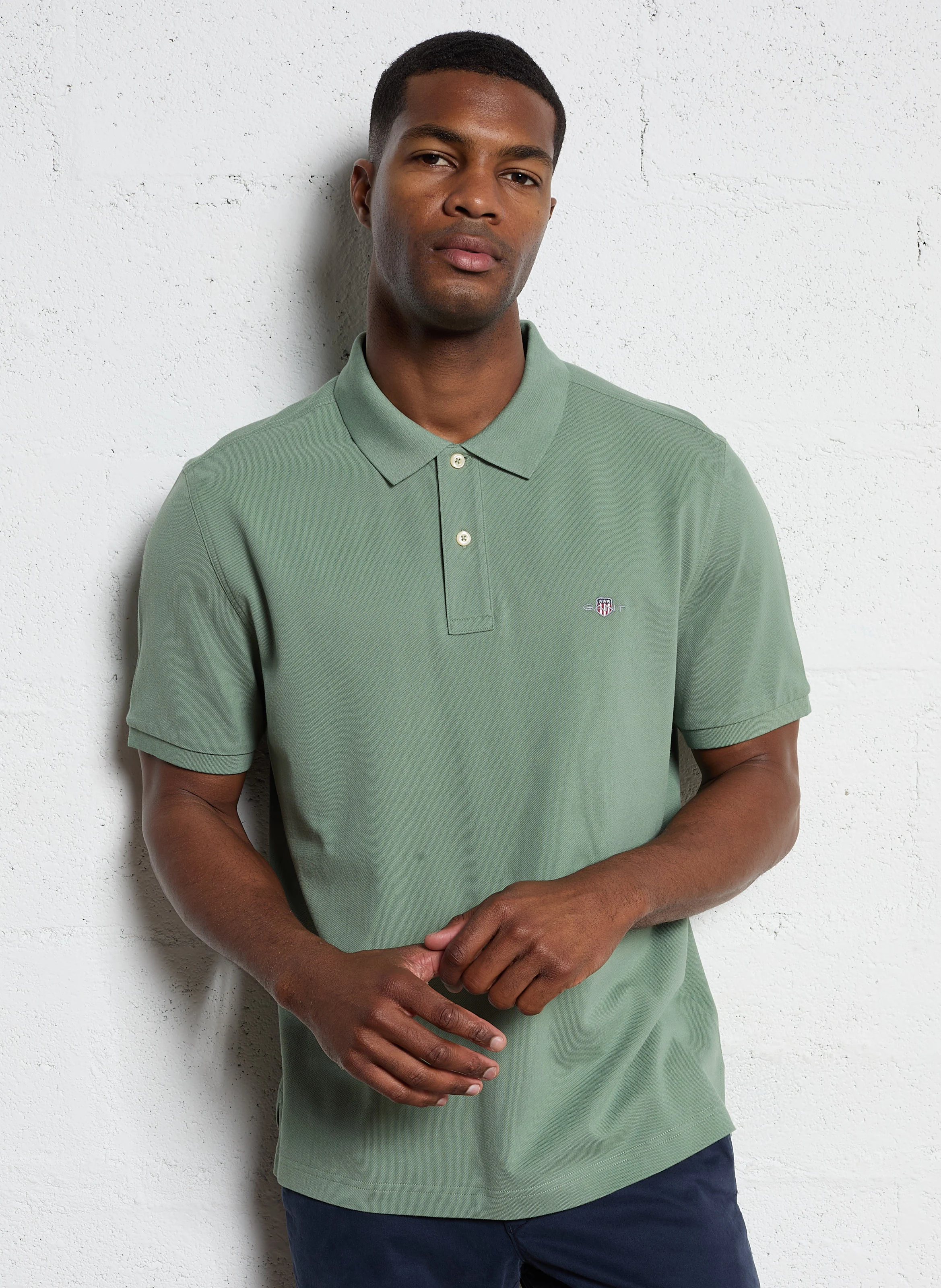 Polo col classique droit en coton| Vert