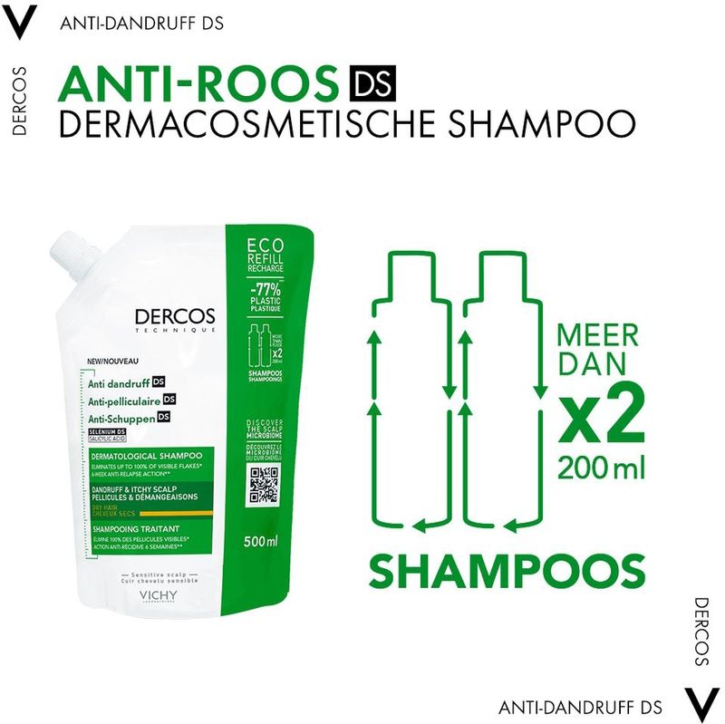 Vichy Dercos Technique Anti-roos DS Shampoo Navulling - voor droog haar - 500 ml