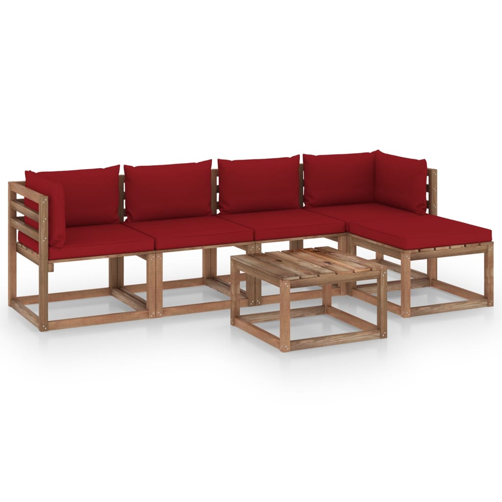 Salon de jardin meuble d'extérieur ensemble de mobilier 6 pièces avec coussins rouge bordeaux