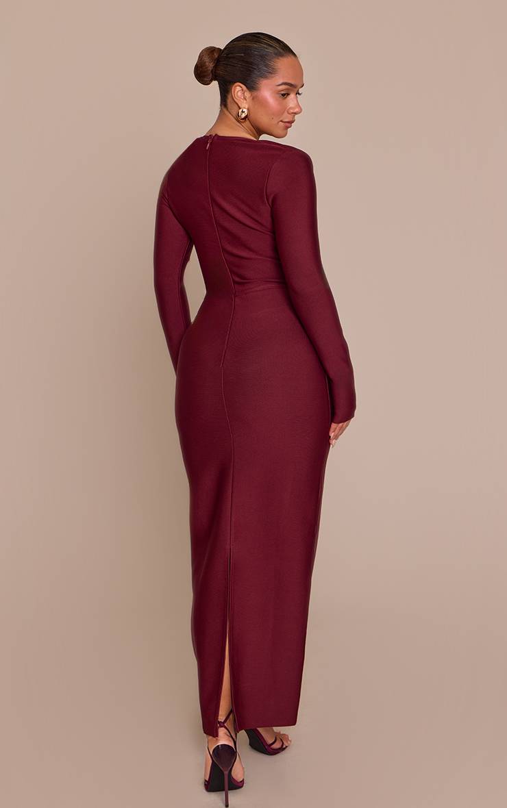 Rouge Vin Robe Maxi Corset À Manches Longues Bandage Sculptante