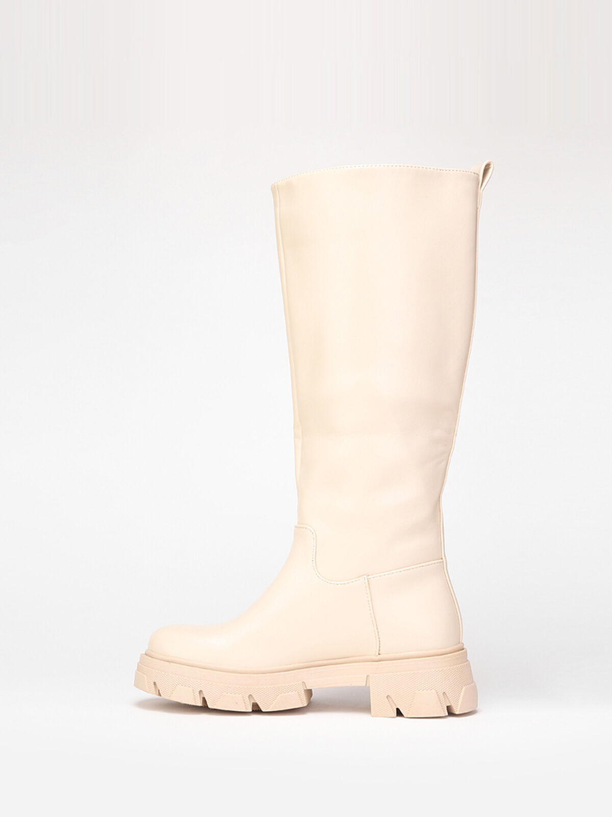 Bottes cavalières à semelle crantée- Beige