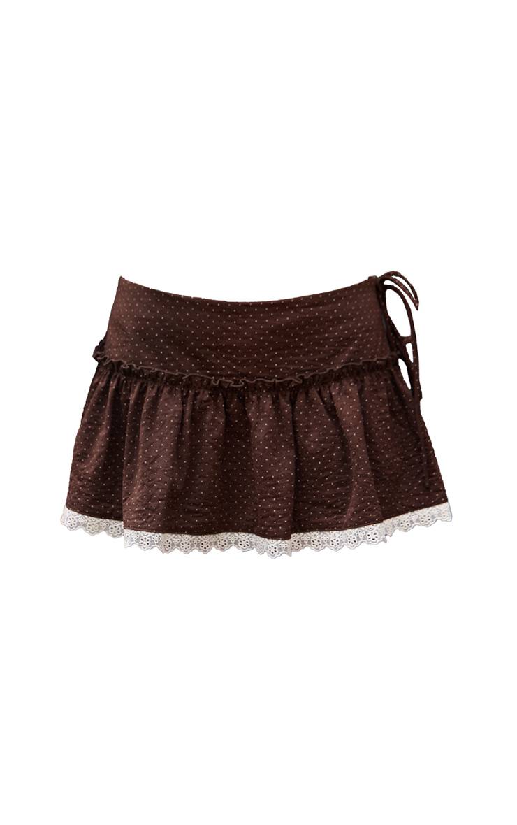 Marron Jupe Mini À Volants À Pois Chocolat Ensemble Coordonné