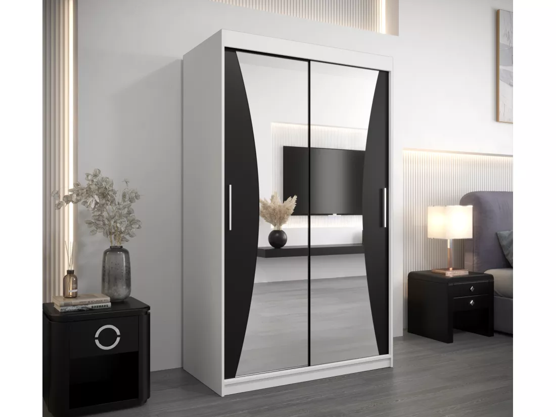 ARMOIRE MONACO À PORTES COULISSANTES 200/120/62 2 Portes (Blanc/Noir)