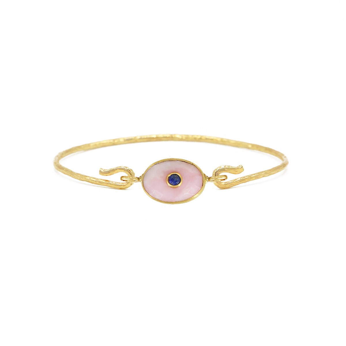 Jonc oeil calcédoine rose doré à l'or fin 24k DEVA