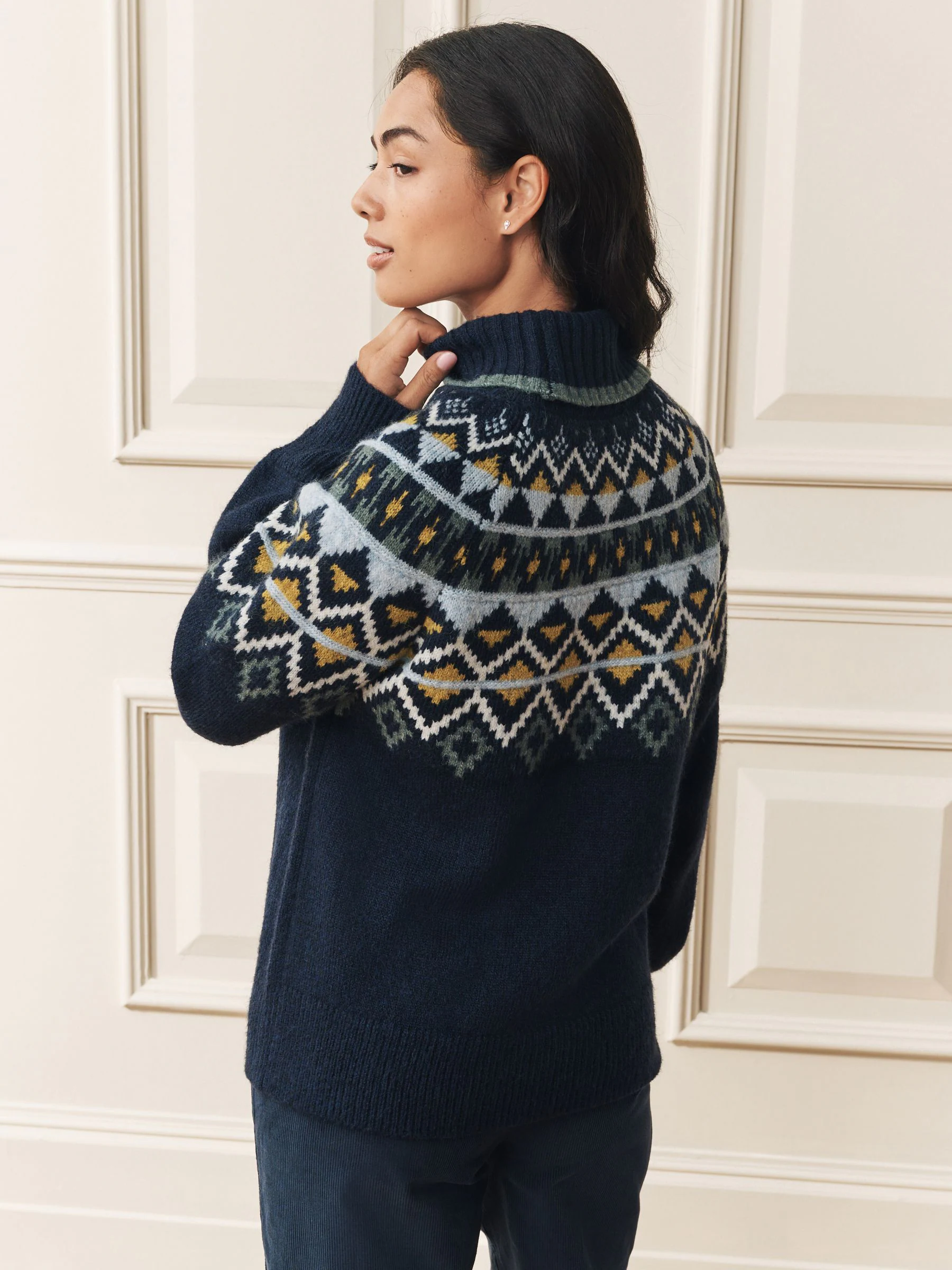 Laura Ashley Fairisle Pattern Roll Neck Jumper With Wool