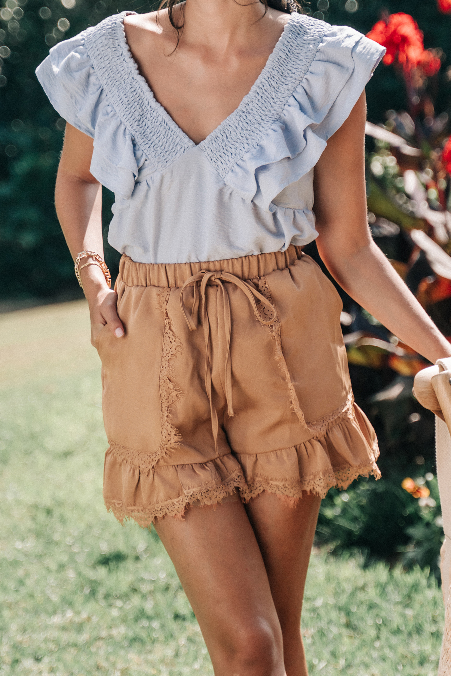 Short en dentelle à jambe évasée orange brûlé