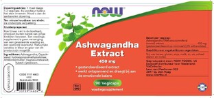 NOW Ashwagandha Extract 450mg Capsules 90CP