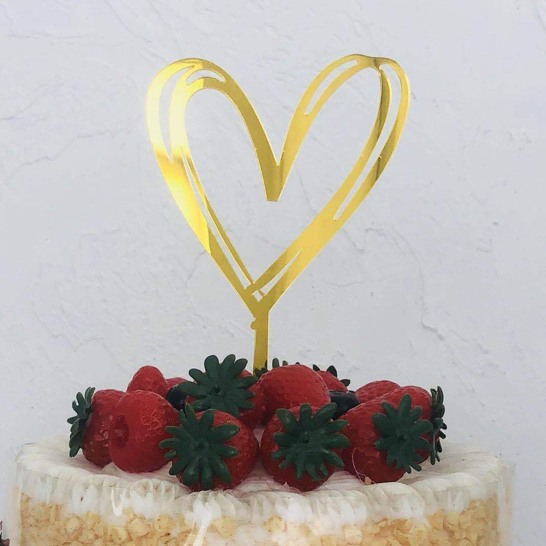 Kuchenstecker Herz Acryl Tortenstecker Topper Dekoration für Torten / Kuchen - Gold / Style 3