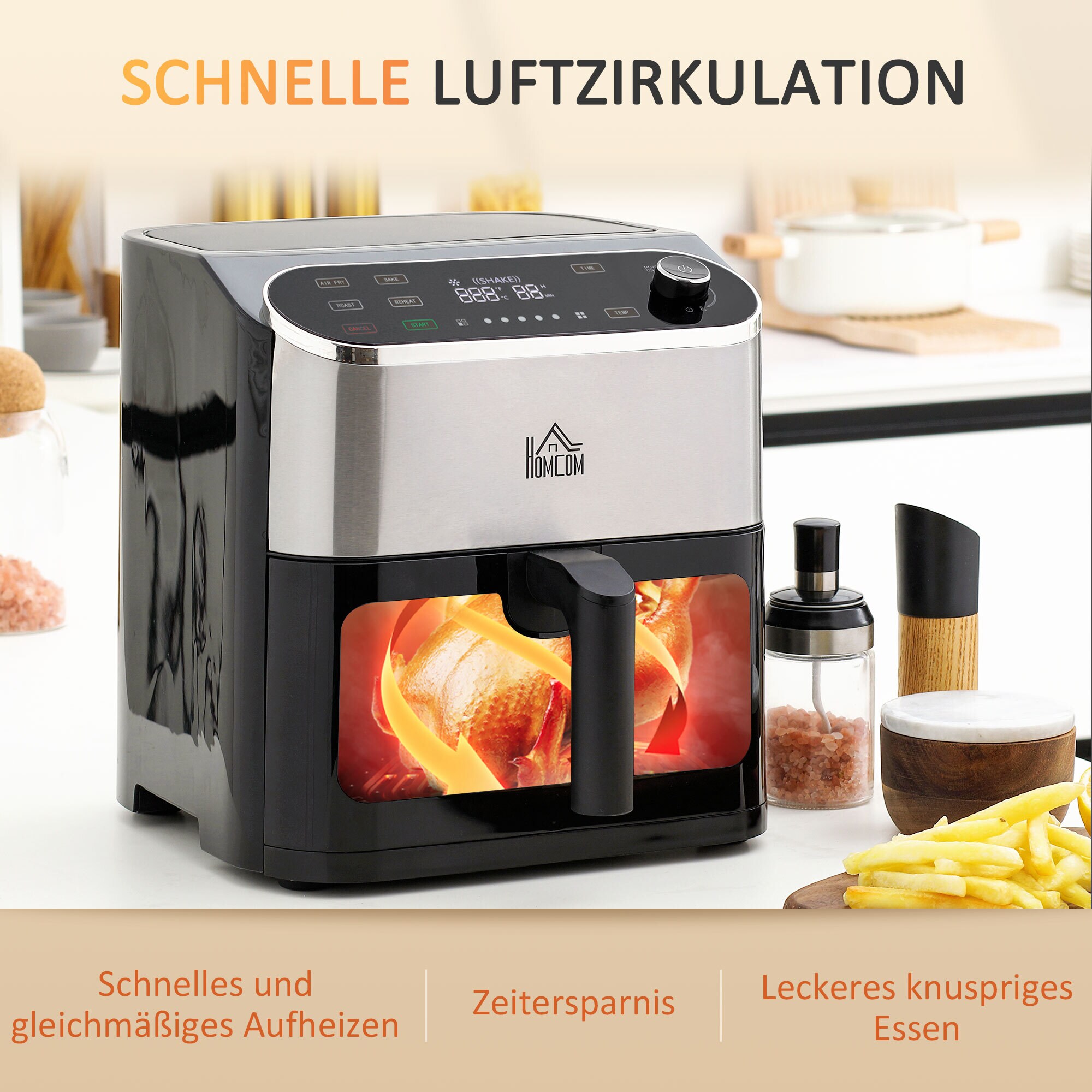 HOMCOM Luftfritteuse mit Platte schwarz 31L x 37,5B x 32H cm