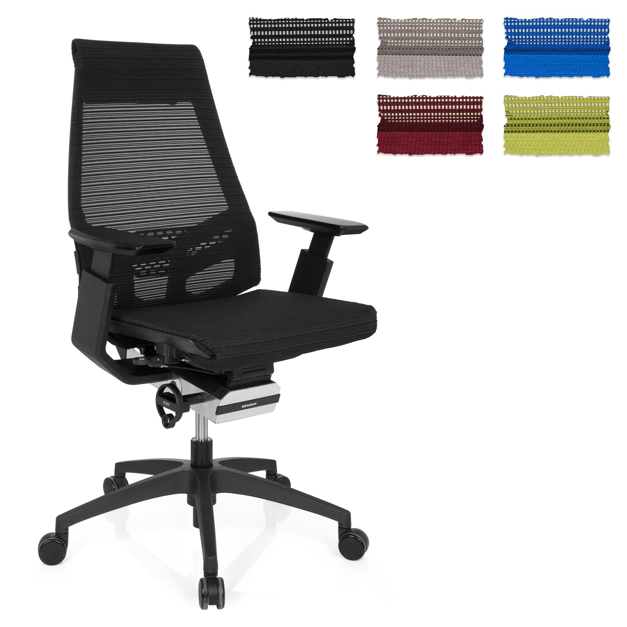 Profi Bürostuhl GENIDIA SMART BLACK Netzstoff mit Armlehnen hjh OFFICE