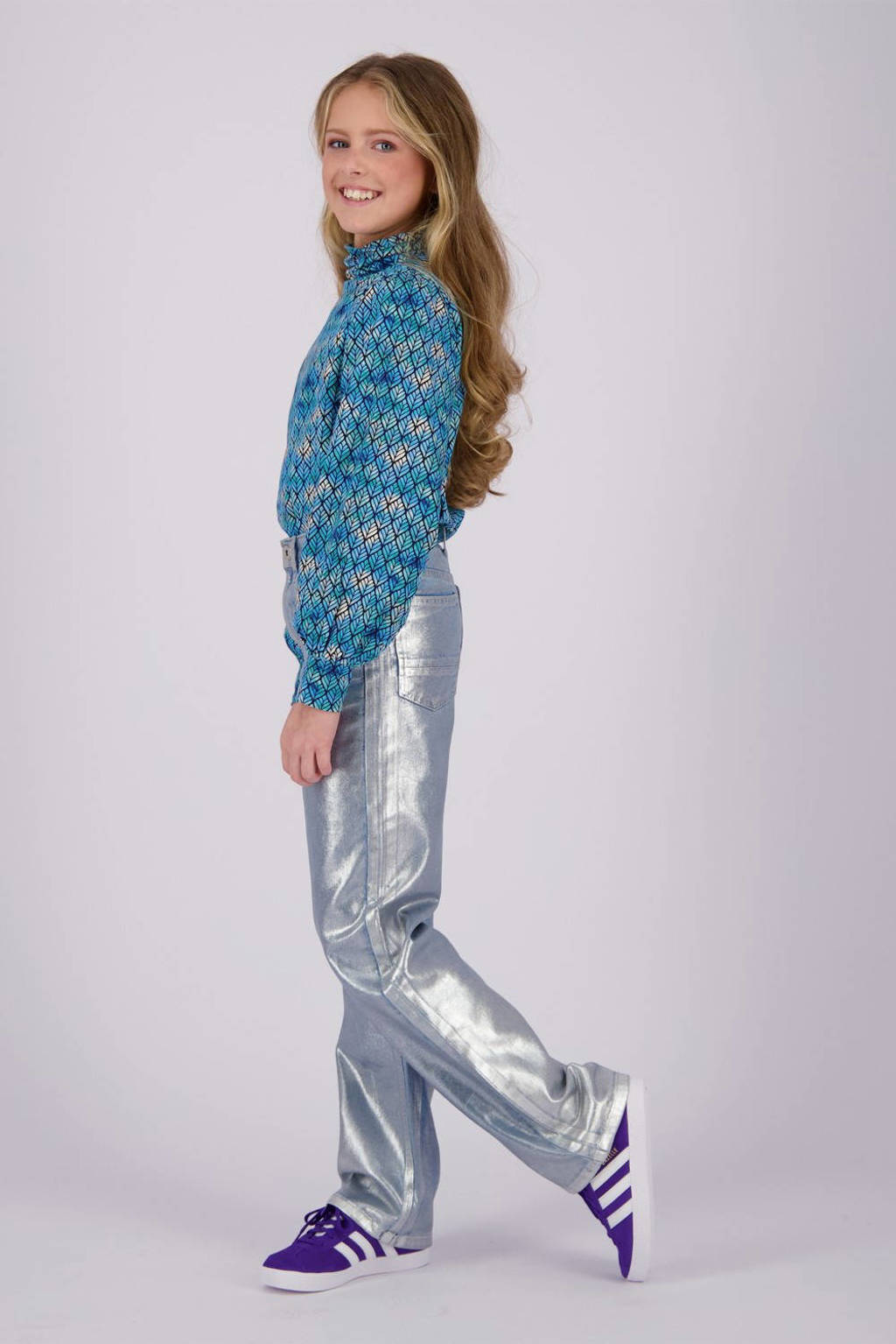 Vingino top Jilianne met all over print blauw/grijs