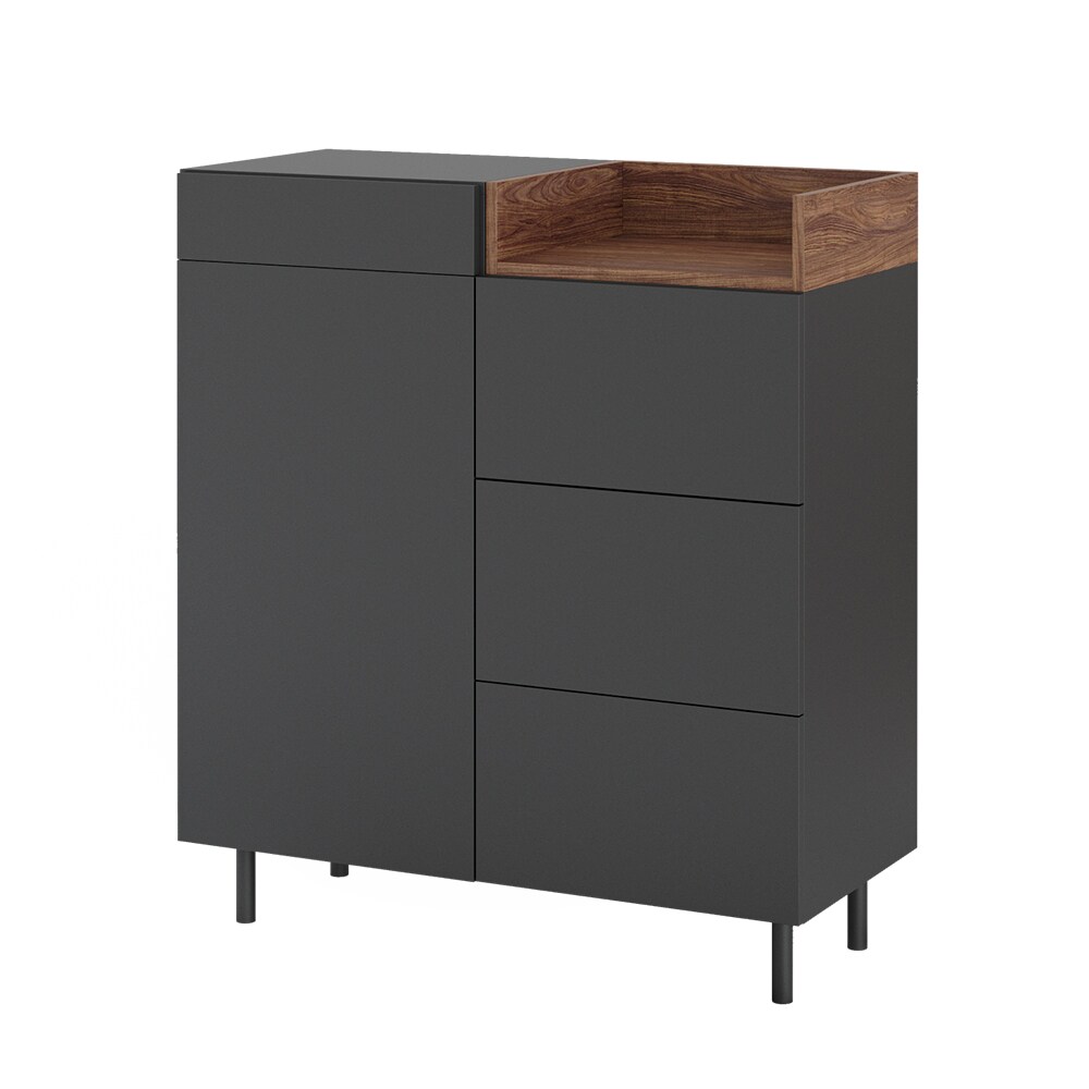 Vicco Kommode Anika, 89 x 100 cm, Anthrazit Walnussbraun mit Tür, 4 Schubfächer