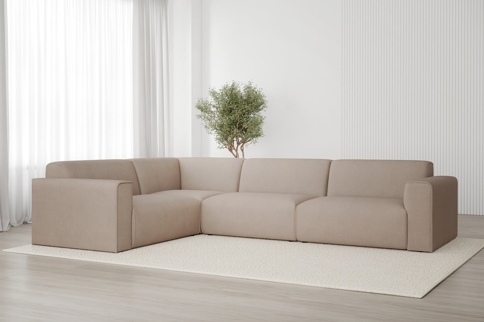 Monaco Lux hjørnesofa 1,5/3 hjørnesofa. Tekstil Brego 34 Light Brown med sorte ben. Lux komfort.