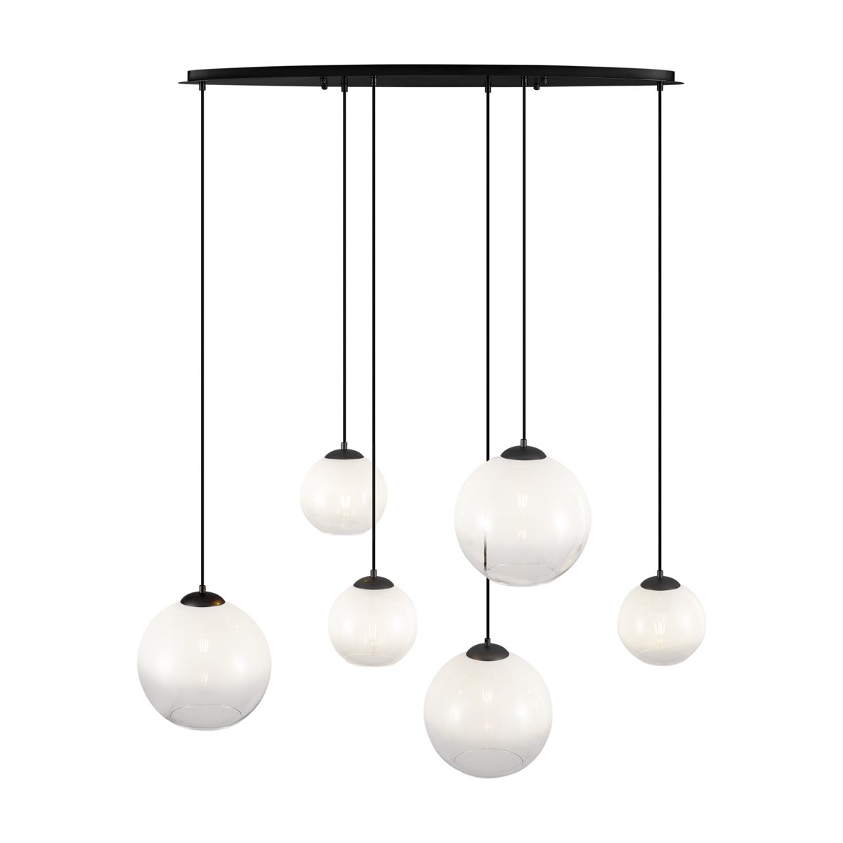 Moderne hanglamp zwart met wit glas langwerpig 6-lichts - Misty