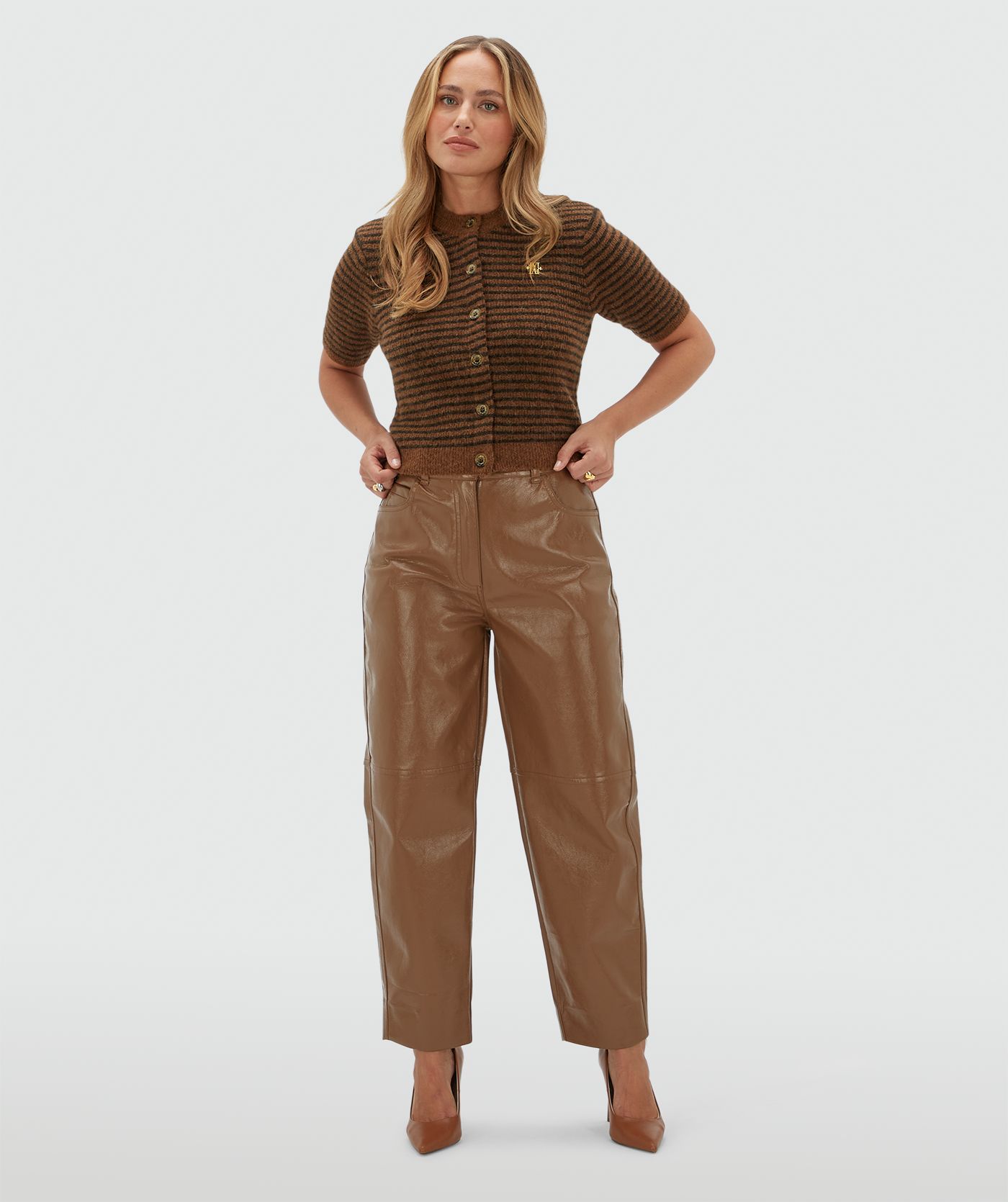 JV-CASSIE regular fit vest met wol - brown stripe