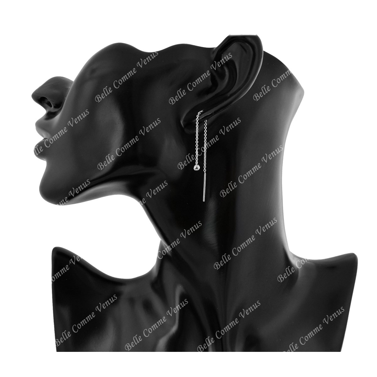 Boucles d'oreilles traversantes chaînes boule tombante Argent 925 Rhodié