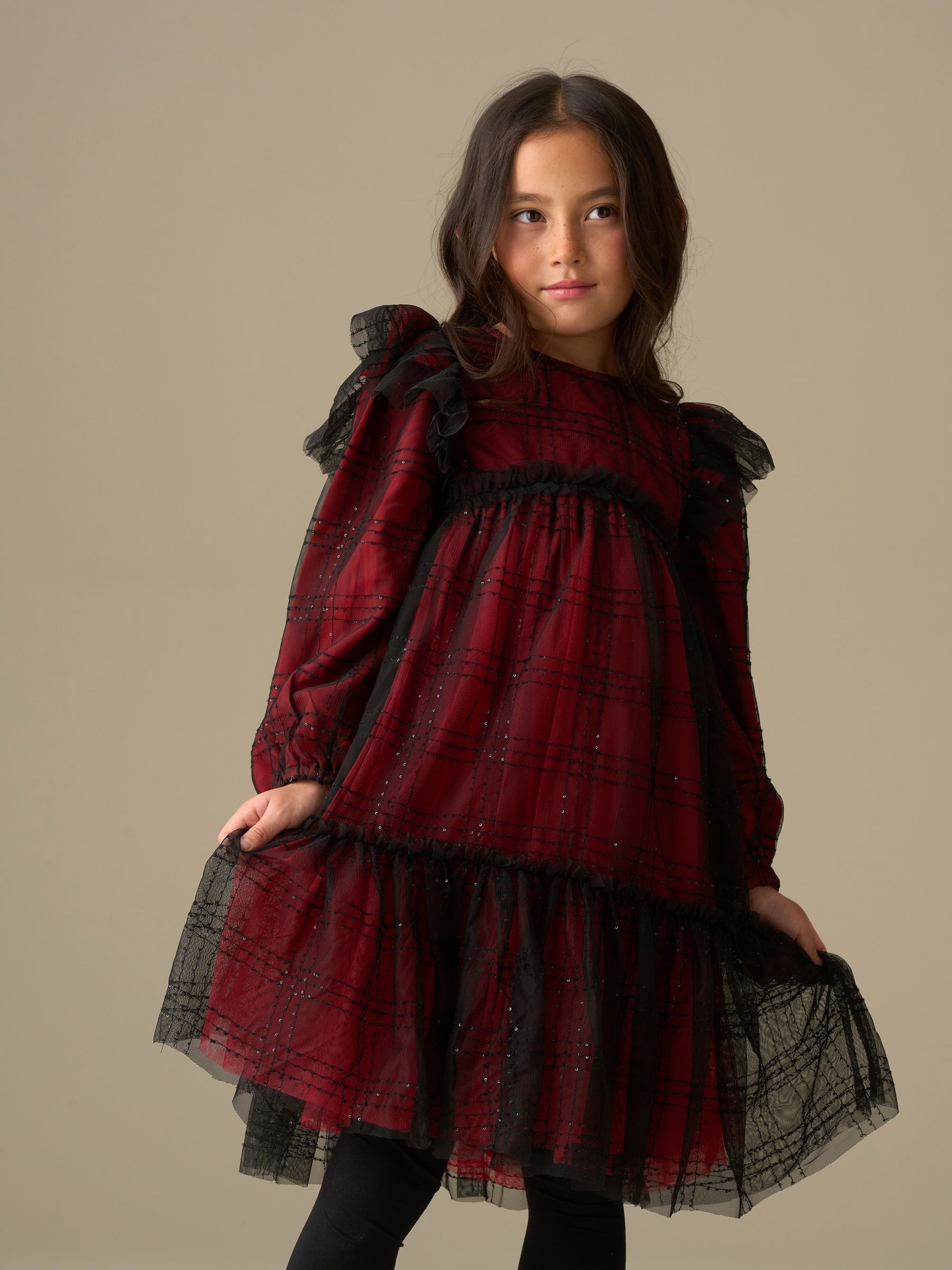 Angel & Rocket Tia Sequin Tartan Mesh Dress