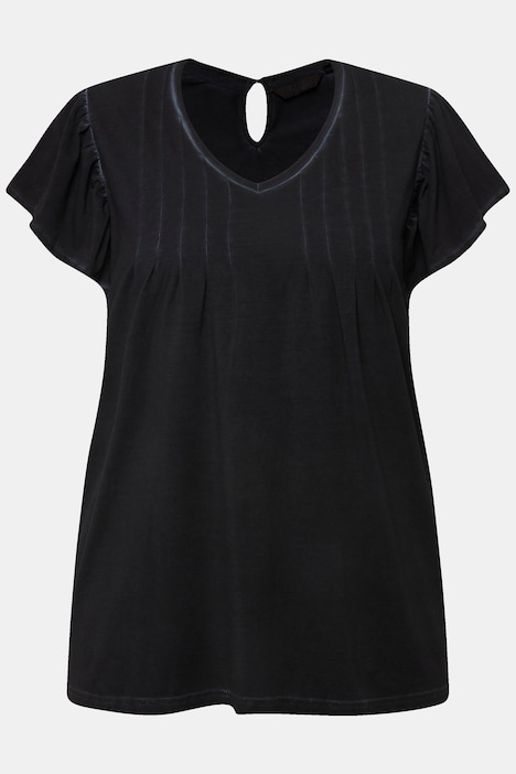 T-Shirt, Zierfalten, A-Linie, V-Ausschnitt, Halbarm