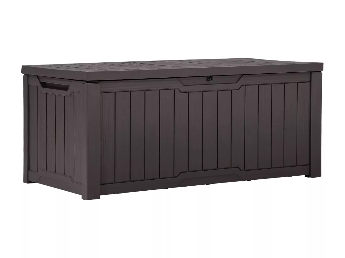 YITAHOME Boîte de Rangement d'Extérieur - Verrouillable - Coffre de Jardin - 142 x 67 x 69 cm - Table Polyvalente - Marron Foncé