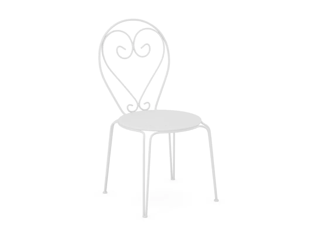Salle à manger de jardin en métal façon fer forgé : une table D.120cm et 4 chaises empilables - Blanc - GUERMANTES de MYLIA