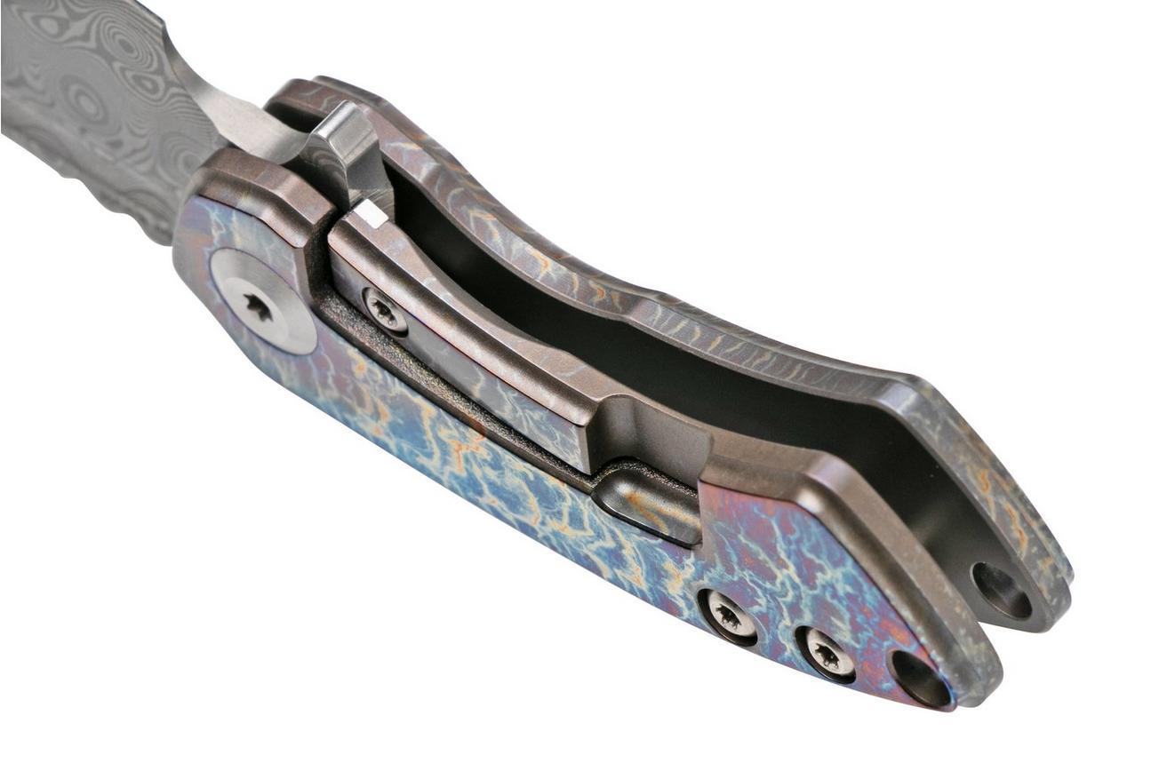 Kansept Mini Korvid K3030A2 Damascus, Lightning Strike Titanium zakmes, Justin Koch design
