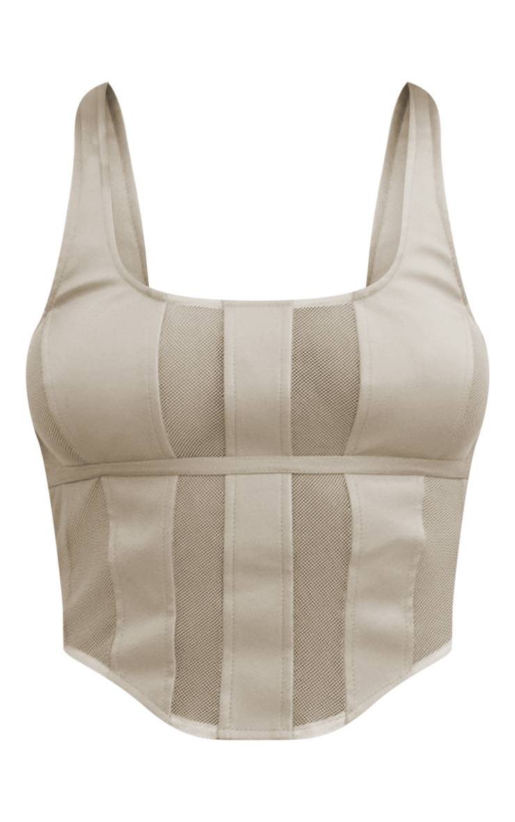 Gris Pierre Corset À Empiècements En Mesh Transparent Et Synthétiquecuir