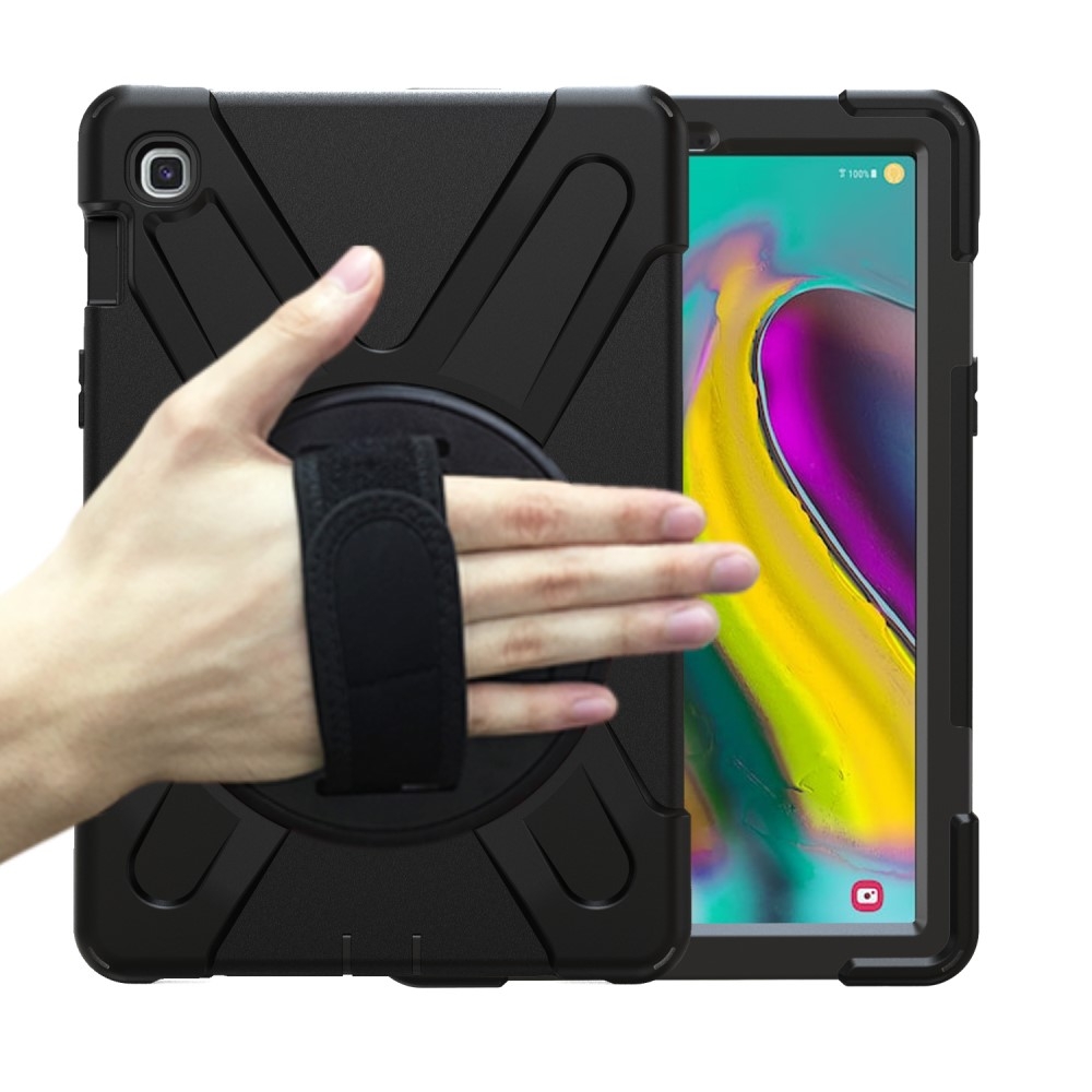 Samsung Galaxy Tab S5e Hybrid Outdoor Silikon Case Hülle mit Aufsteller und Handschlaufe - Schwarz