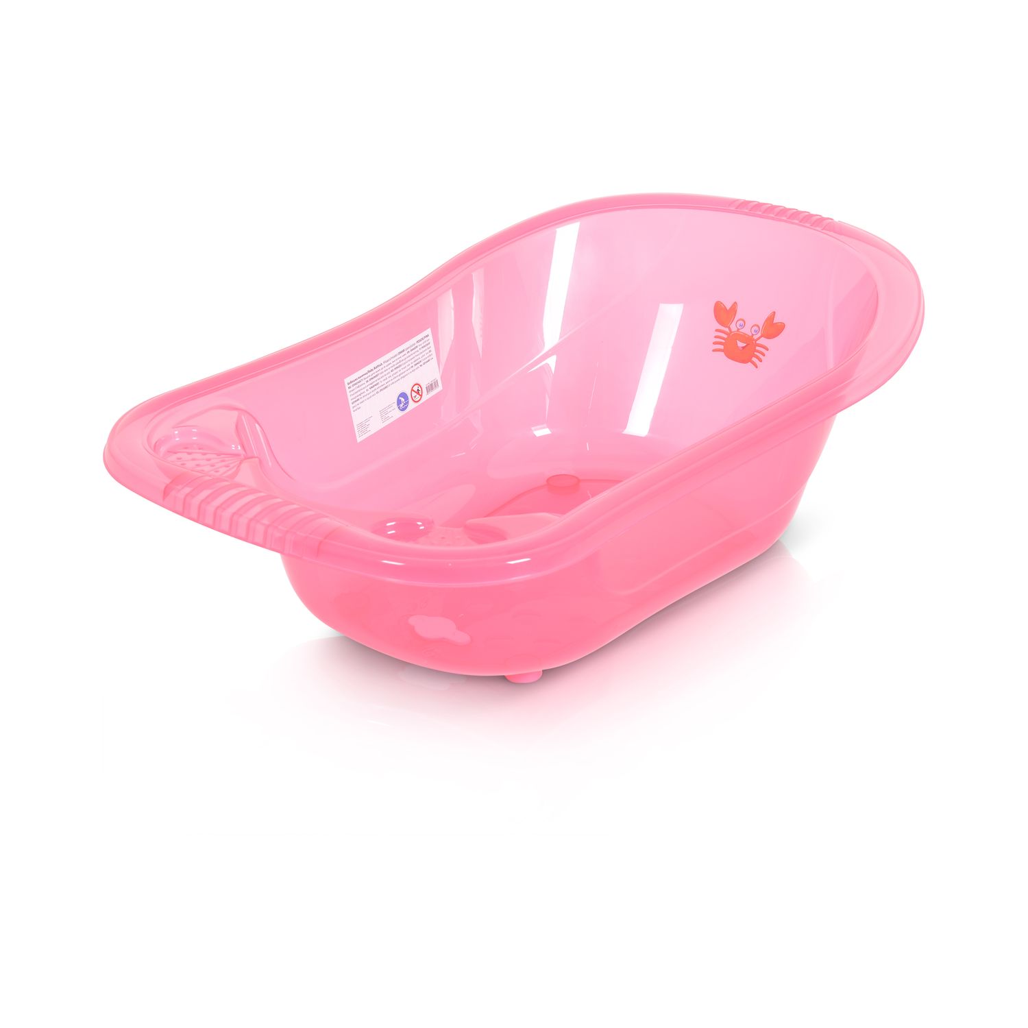 Moni Babybadewanne Omar 90 cm Transparent Wasserablauf Ablagefächer für Zubehör rosa