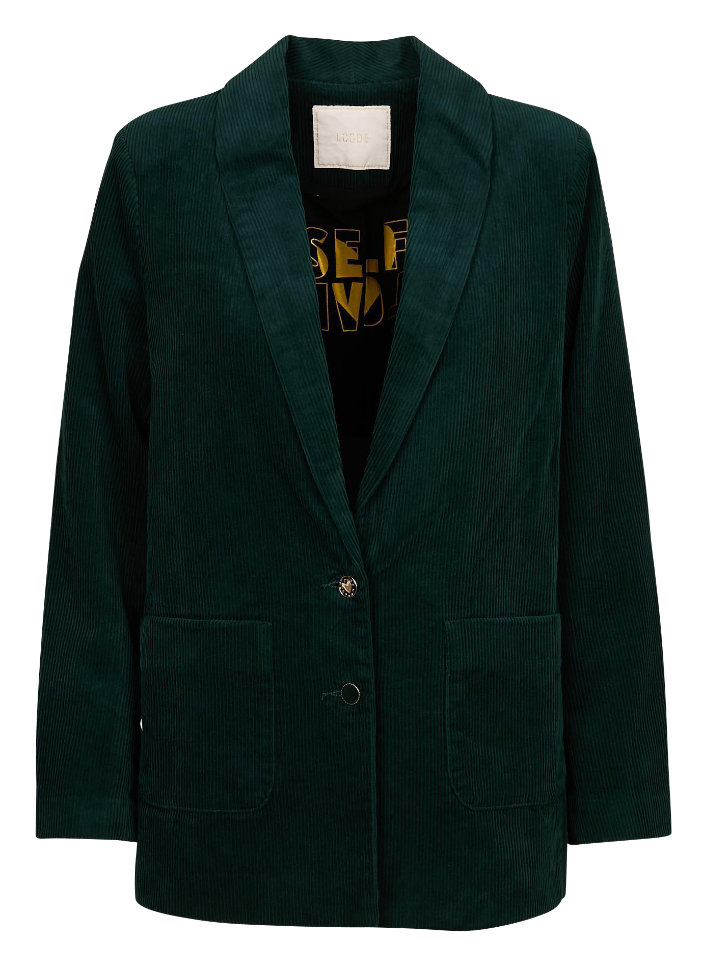 Veste droite col châle en velours de coton côtelé | Vert