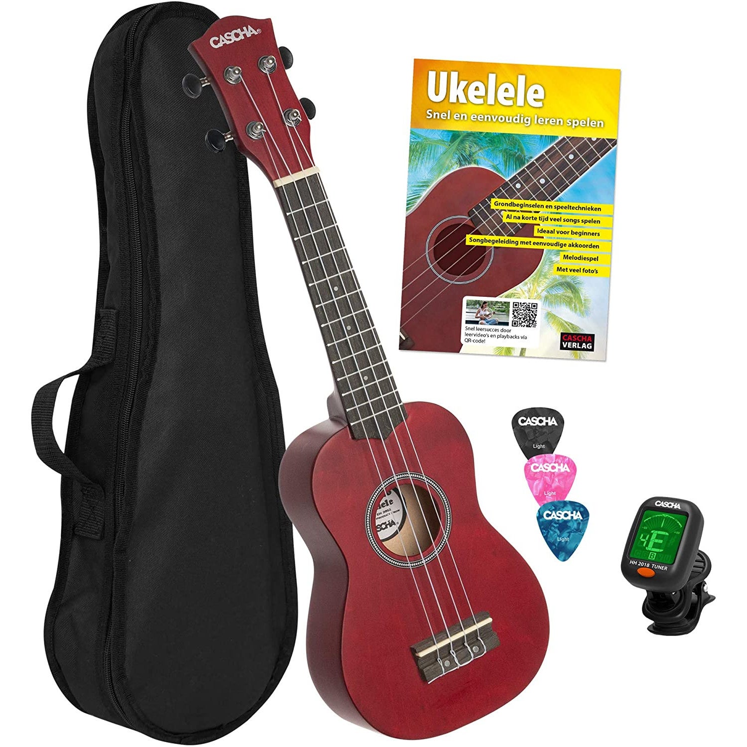 Cascha HH 3970 NL sopraan ukelele set rood (Nederlands)