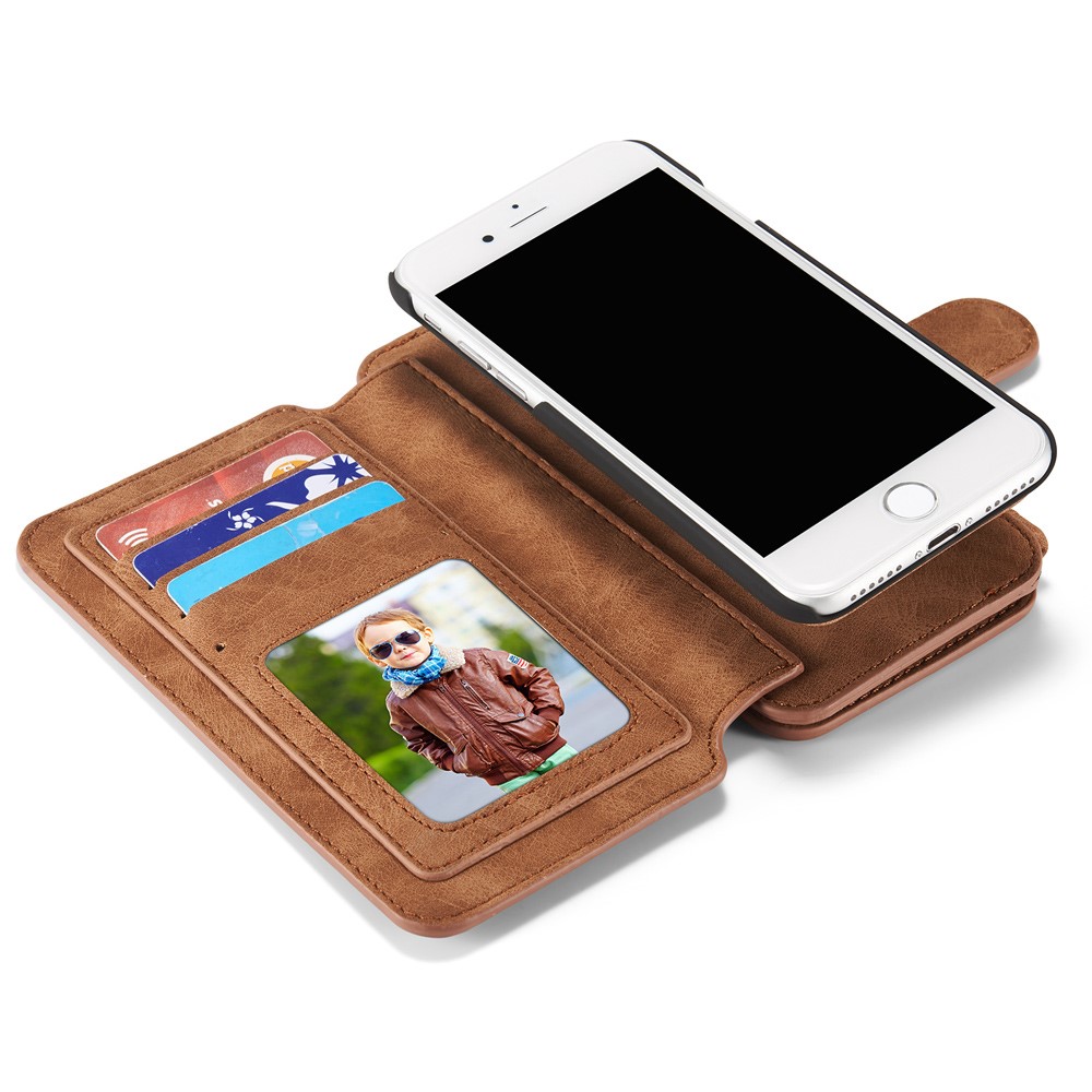 iPhone SE (2022/2020) / 8 / 7 3in1 Leder Tasche   Magnet Hardcase und Karten Etui (Vertikal Ausklappbar) - Hellbraun