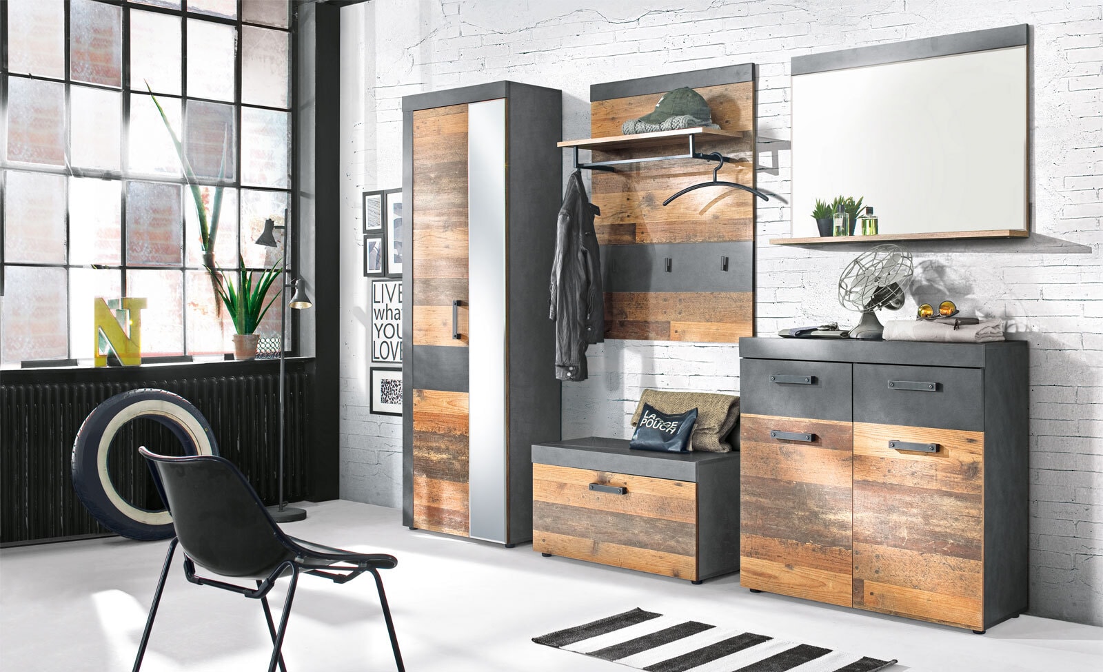 Garderobenpaneel Indy Old Wood/Grau ca. 80 x 106 x 28 cm