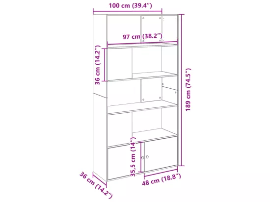 Bibliothèque chêne fumé 100x36x189 cm bois d'ingénierie