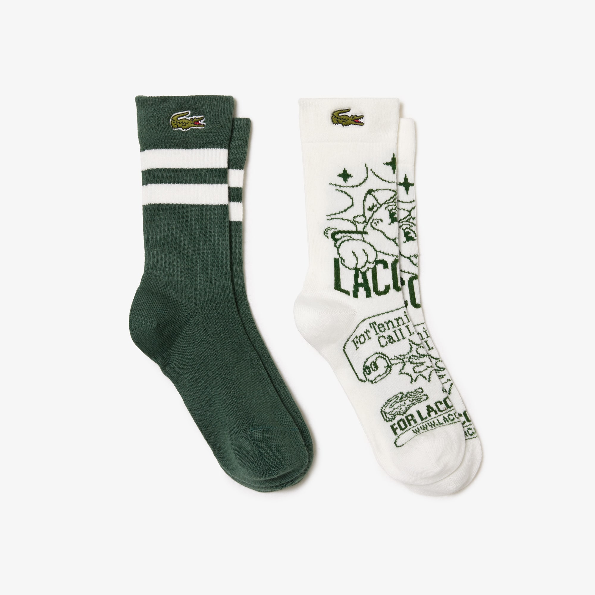 Lot de 2 paires de chaussettes avec bandes contrastées Chaussettes - Vert - Lacoste - Enfant