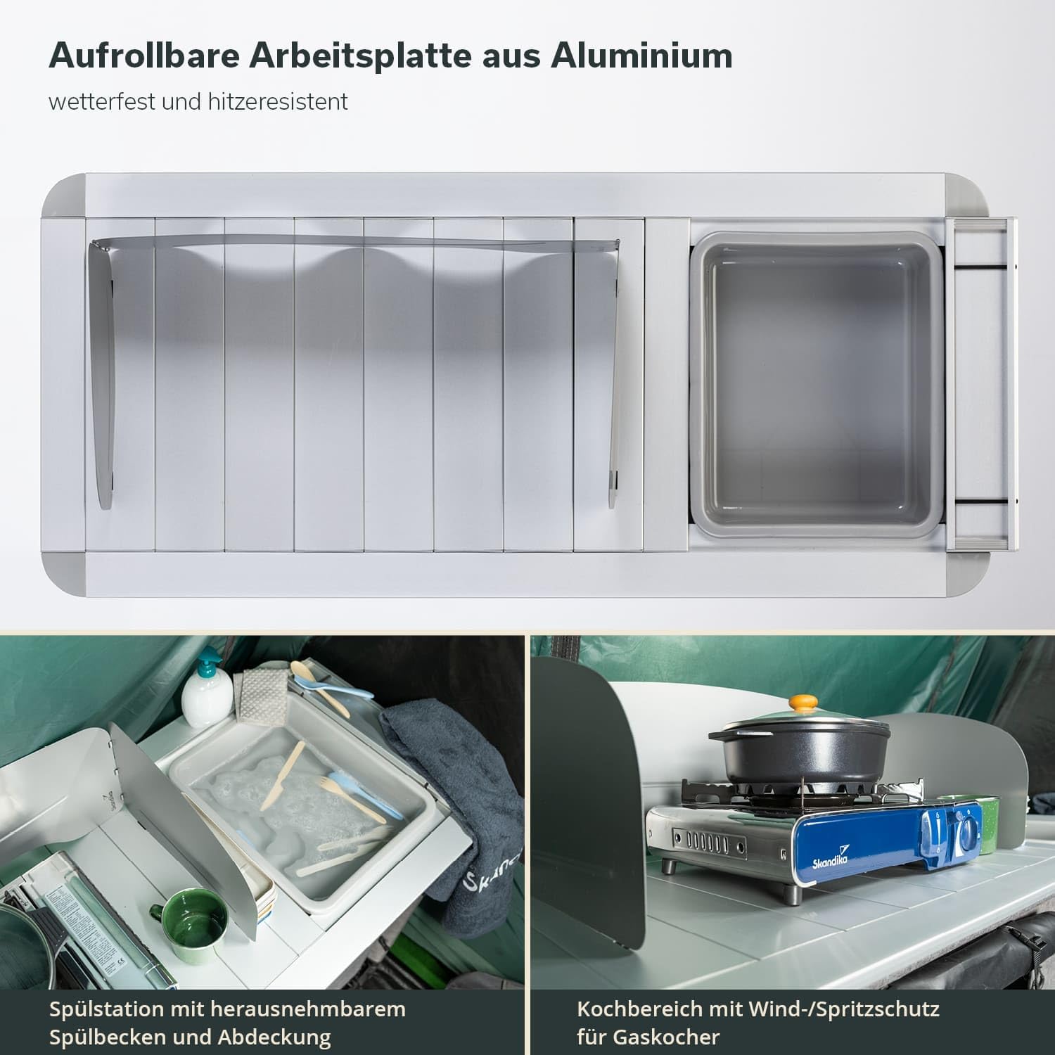 Skandika Campingküche Ruoka | Hochschrank/Küchenschrank mit Spüle & Wind- und Spritzschutz, Staufächer mit Einlegeböden, Tragetasche, Outdoorküche, Campingschrank | Outdoor Camping Küche, Reiseküche