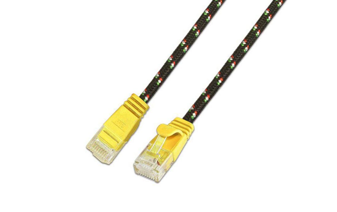 Slimpatchkabel RJ-45 - RJ-45, Cat 6, UTP, 0.25 m, GelbRobustes, geschirmtes Twisted-Pair-Kabel (STP) mit Klinkenschutz