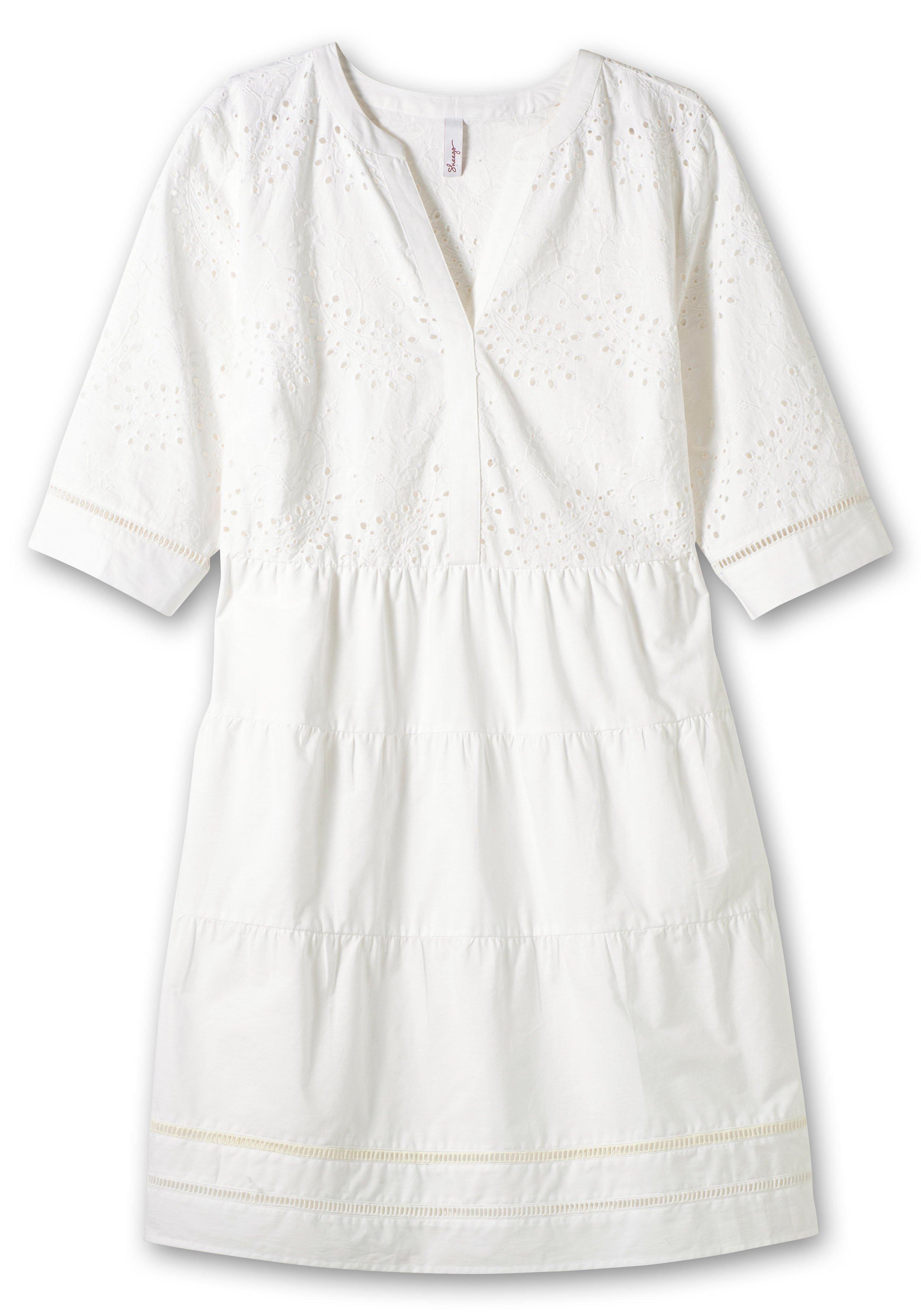 Kurzes Kleid mit Lochstickerei und Ajourmuster